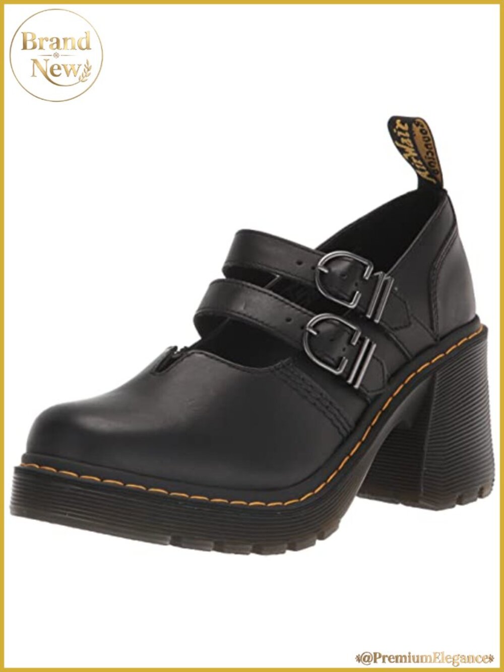 Dr. Martens Eviee Mary Jane Heeled Leather Shoe – 2 Buckle Stacked Heel